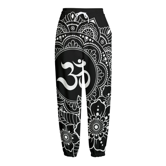 Black And White Om Print Fleece Lined Knit Pants