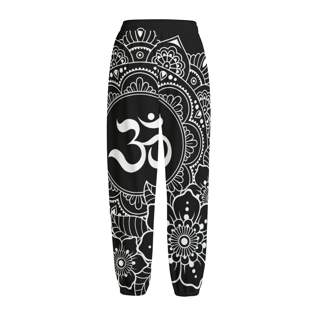 Black And White Om Print Fleece Lined Knit Pants