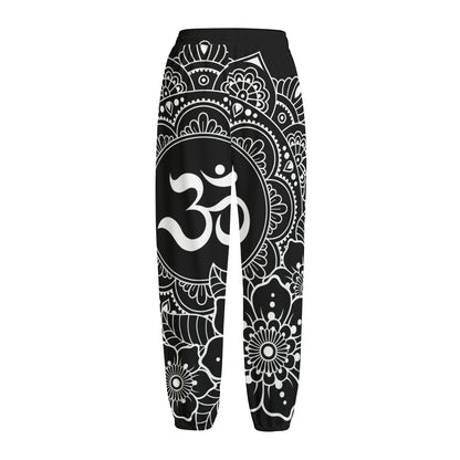 Black And White Om Print Fleece Lined Knit Pants