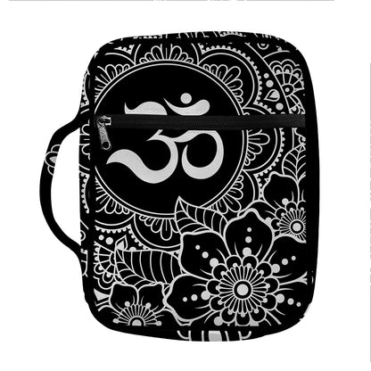 Black And White Om Print Front Pocket Bible Bag
