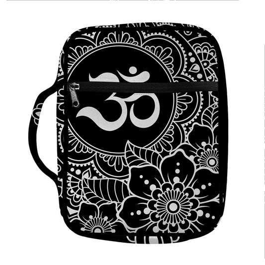 Black And White Om Print Front Pocket Bible Bag