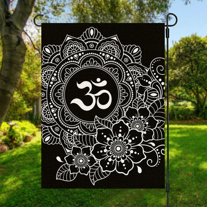 Black And White Om Print Garden Flag