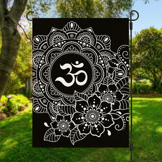 Black And White Om Print Garden Flag