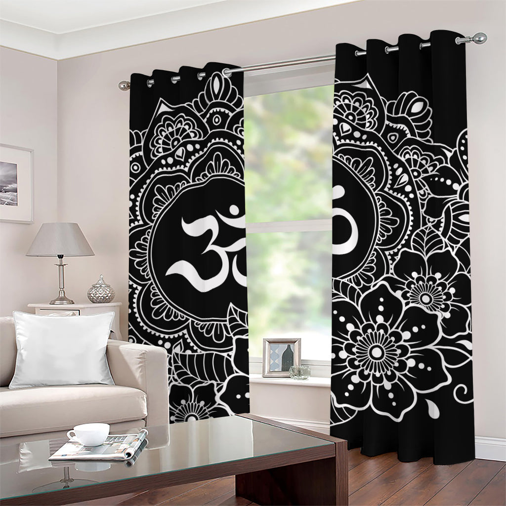 Black And White Om Print Grommet Curtains