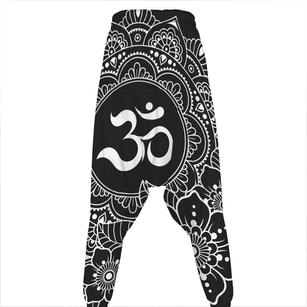 Black And White Om Print Hammer Pants