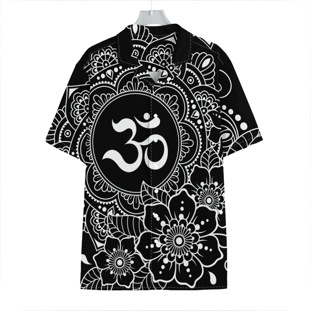 Black And White Om Print Hawaiian Shirt