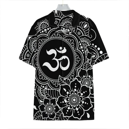 Black And White Om Print Hawaiian Shirt