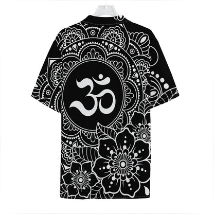 Black And White Om Print Hawaiian Shirt