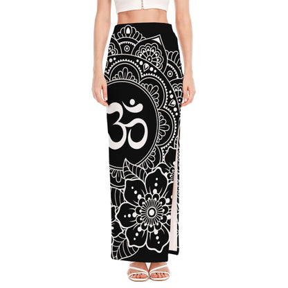 Black And White Om Print High Slit Maxi Skirt