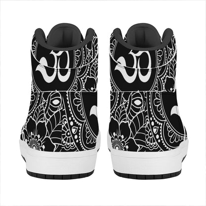 Black And White Om Print High Top Leather Sneakers