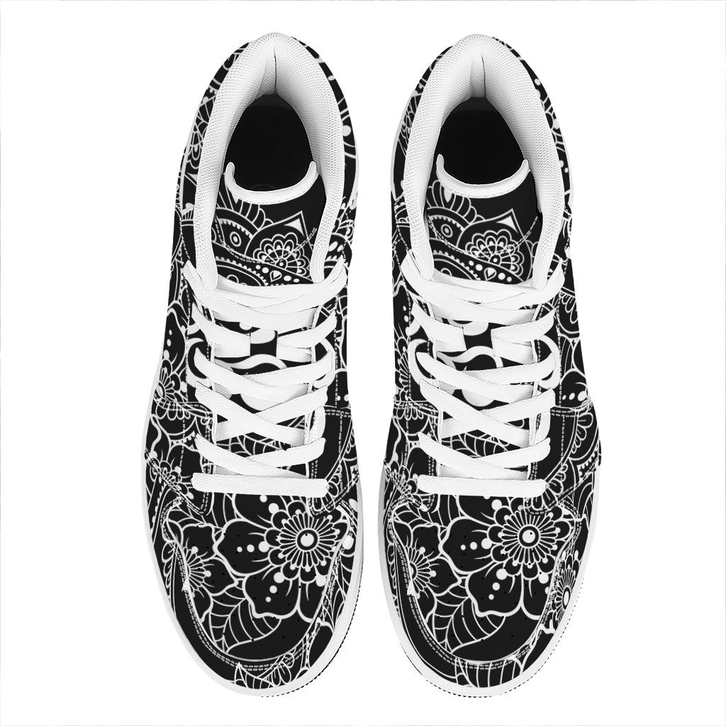 Black And White Om Print High Top Leather Sneakers