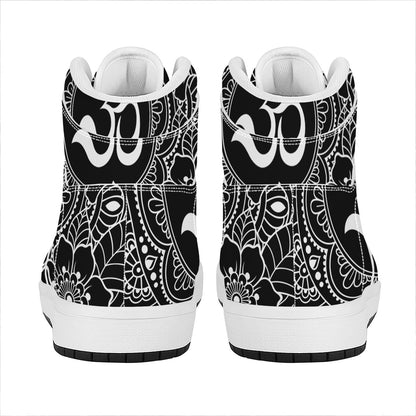 Black And White Om Print High Top Leather Sneakers