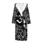 Black And White Om Print Hooded Bathrobe