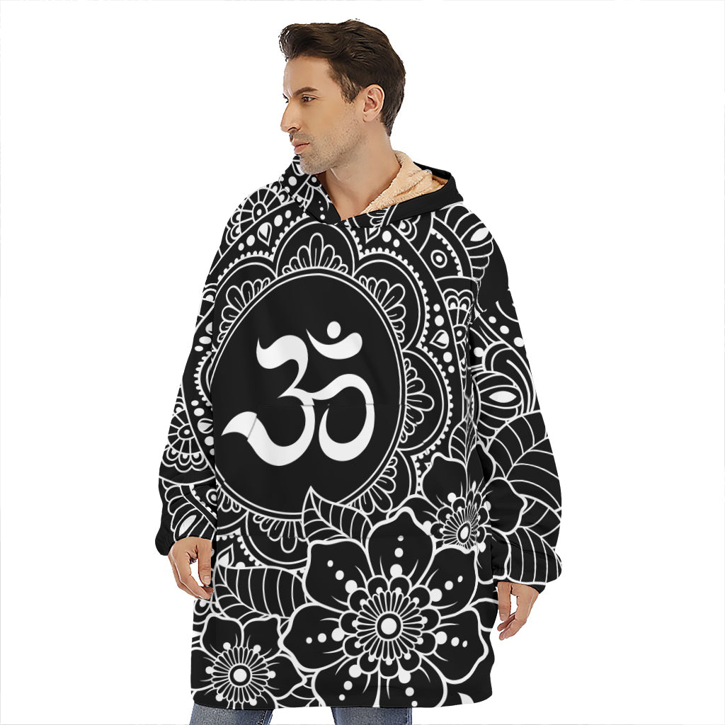 Black And White Om Print Hoodie Blanket