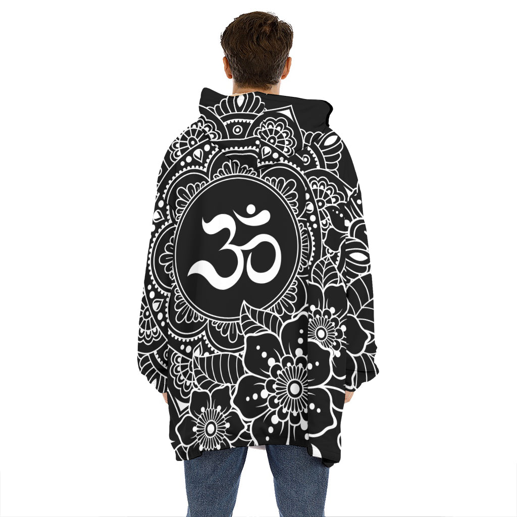 Black And White Om Print Hoodie Blanket