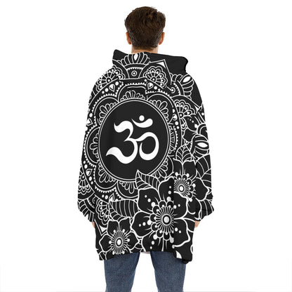 Black And White Om Print Hoodie Blanket