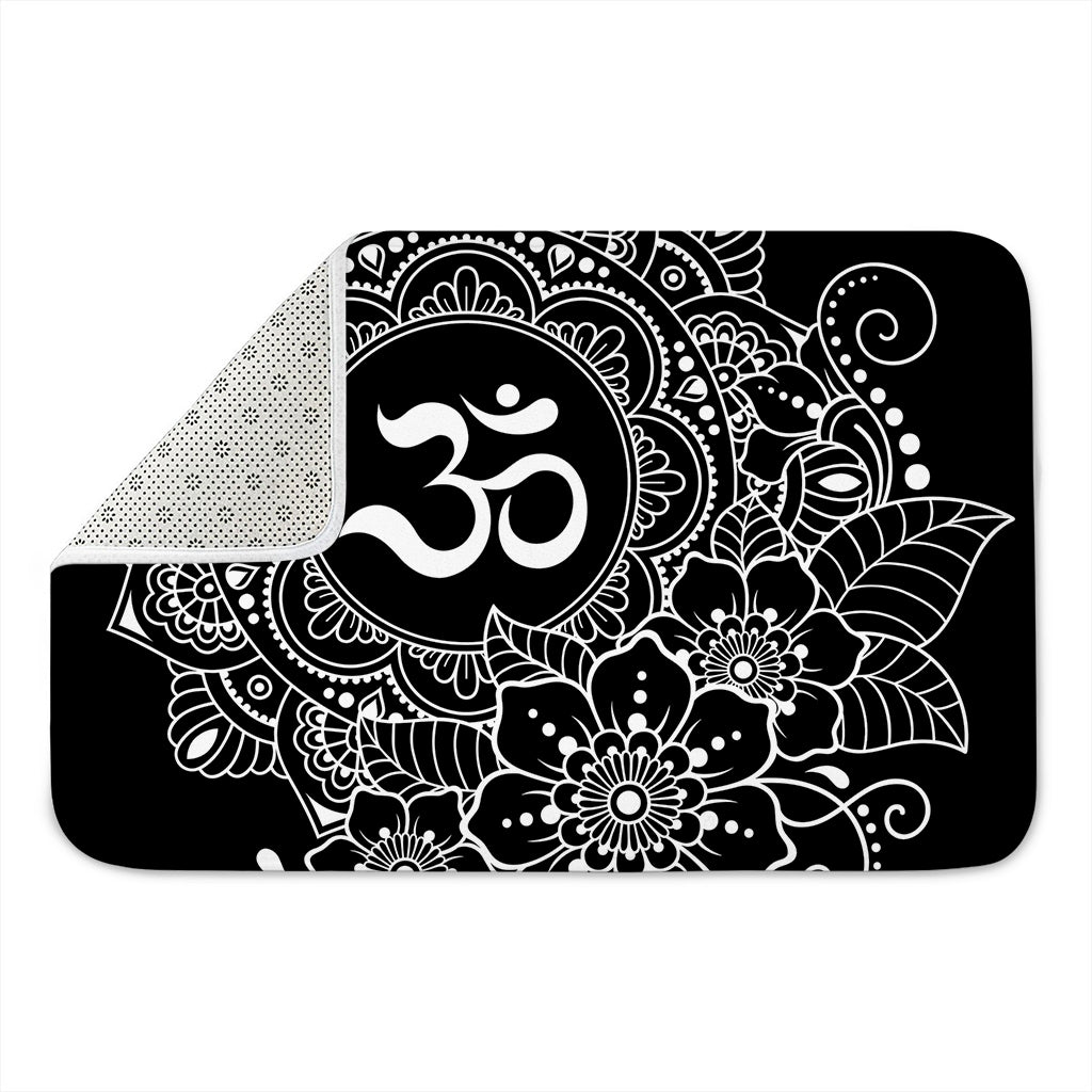 Black And White Om Print Indoor Door Mat