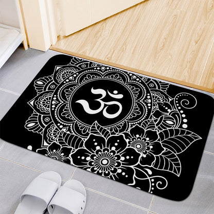Black And White Om Print Indoor Door Mat