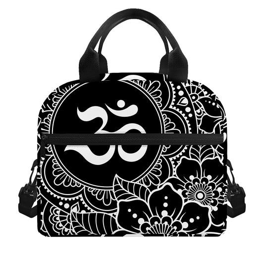 Black And White Om Print Insulated Lunch Bag