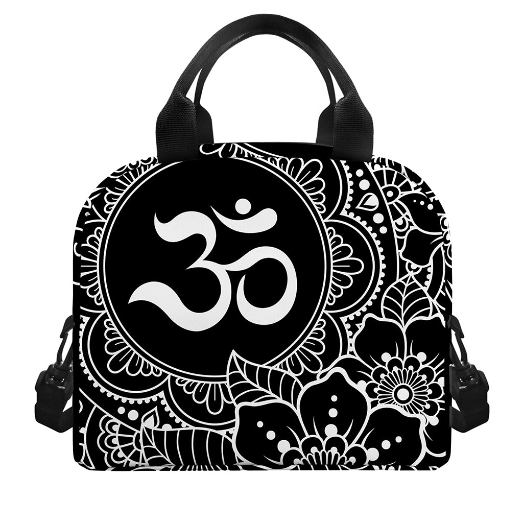 Black And White Om Print Insulated Lunch Bag