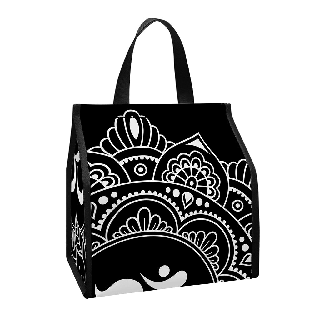 Black And White Om Print Insulated Lunch Tote