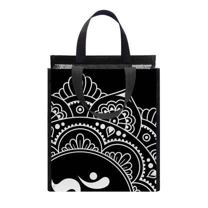 Black And White Om Print Insulated Lunch Tote