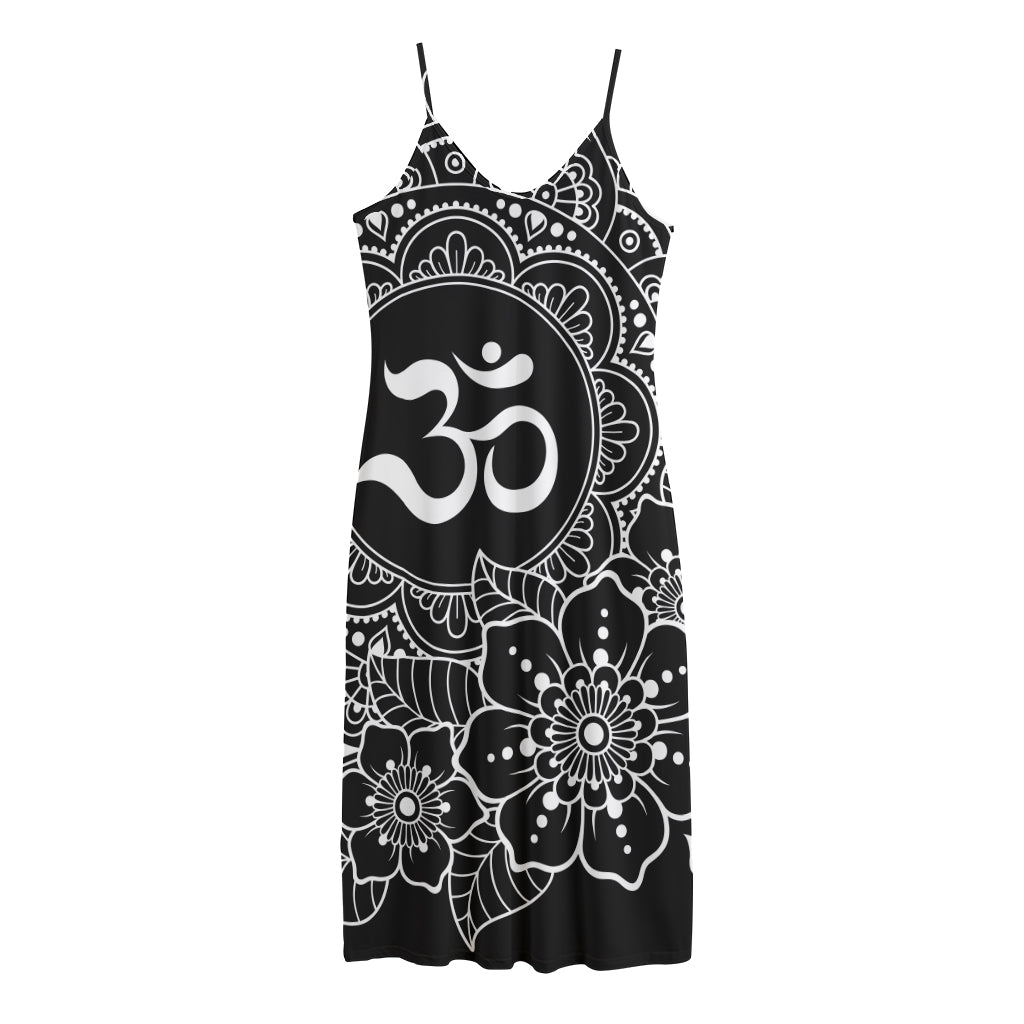 Black And White Om Print Jersey Midi Cami Dress