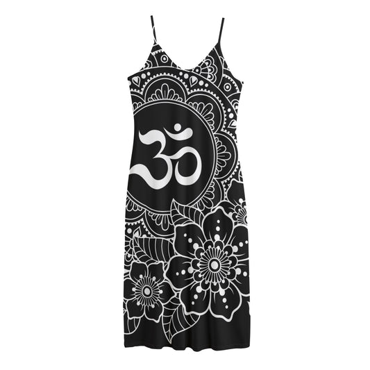 Black And White Om Print Jersey Midi Cami Dress