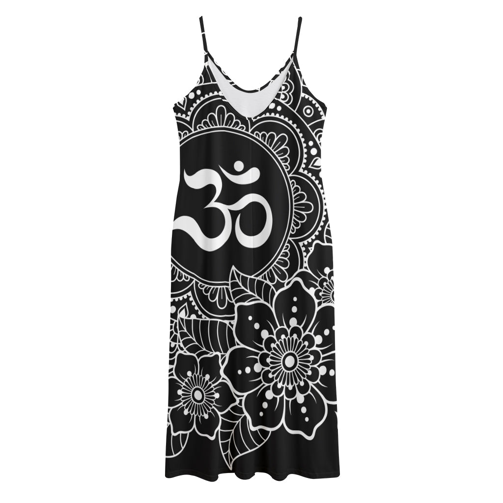 Black And White Om Print Jersey Midi Cami Dress