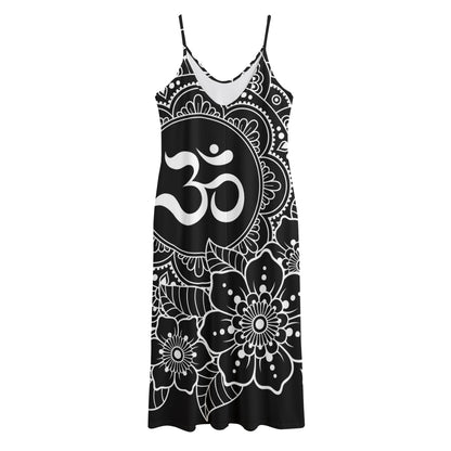 Black And White Om Print Jersey Midi Cami Dress
