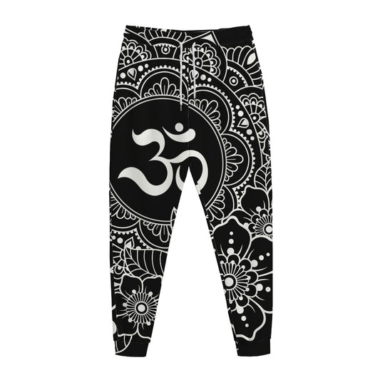 Black And White Om Print Jogger Pants