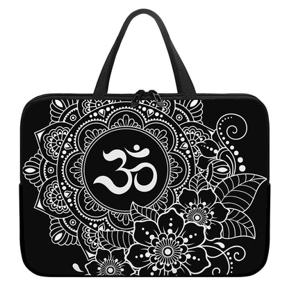 Black And White Om Print Laptop Sleeve With Handle