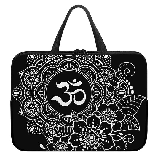 Black And White Om Print Laptop Sleeve With Handle