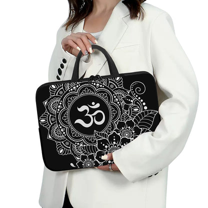 Black And White Om Print Laptop Sleeve With Handle
