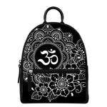 Black And White Om Print Leather Backpack