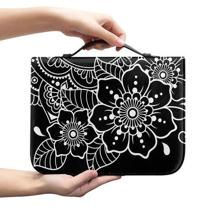 Black And White Om Print Leather Bible Cover