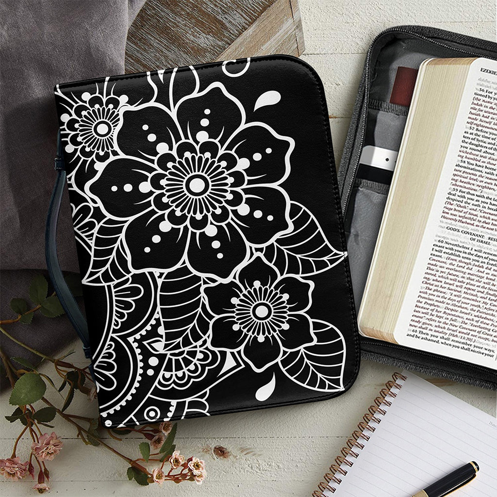 Black And White Om Print Leather Bible Cover