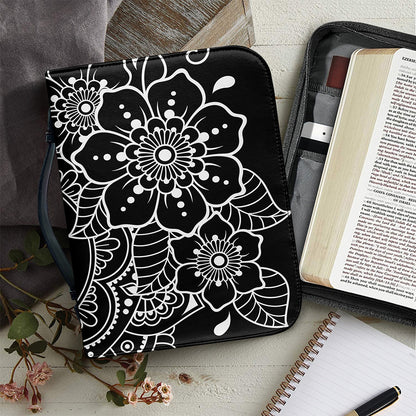 Black And White Om Print Leather Bible Cover