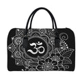 Black And White Om Print Leather Duffel Bag