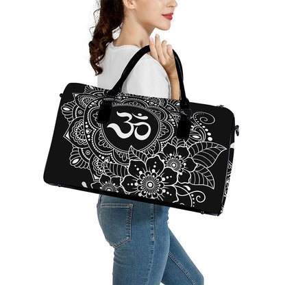 Black And White Om Print Leather Duffle Bag