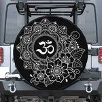 Black And White Om Print Leather Spare Tire Cover