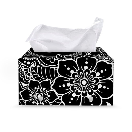 Black And White Om Print Leather Tissue Box Cover
