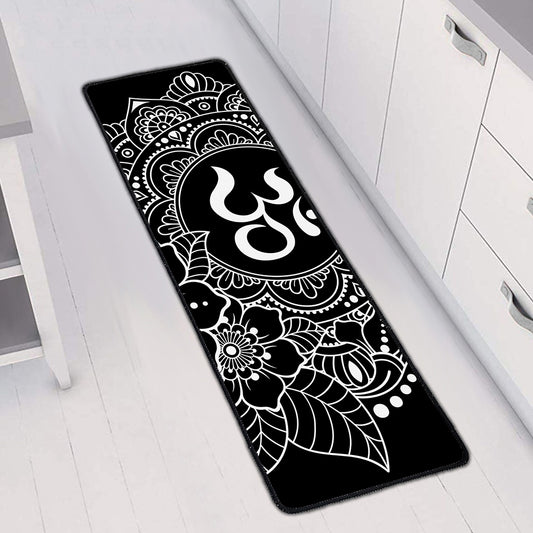 Black And White Om Print Long Kitchen Mat