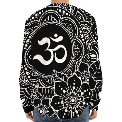 Black And White Om Print Long Sleeve Baseball Jersey