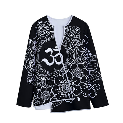 Black And White Om Print Long Sleeve Short Coat