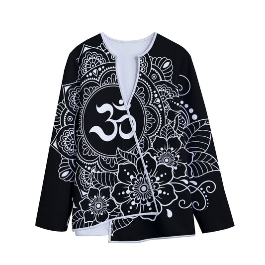 Black And White Om Print Long Sleeve Short Coat