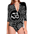 Black And White Om Print Long Sleeve Swimsuit