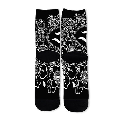 Black And White Om Print Long Socks