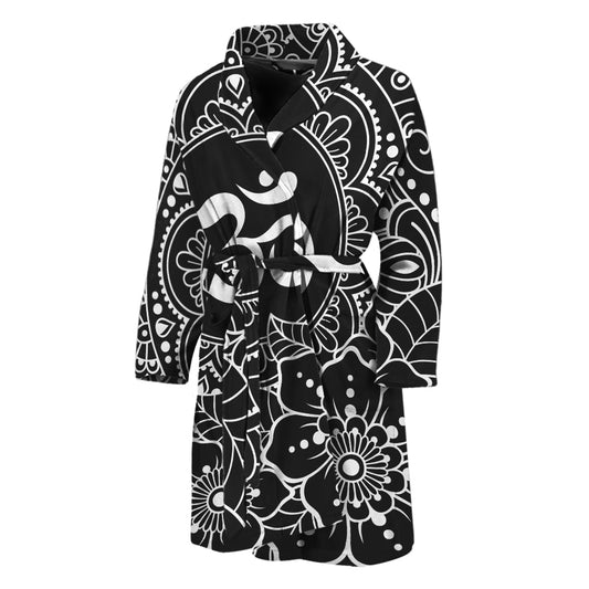 Black And White Om Print Men's Bathrobe