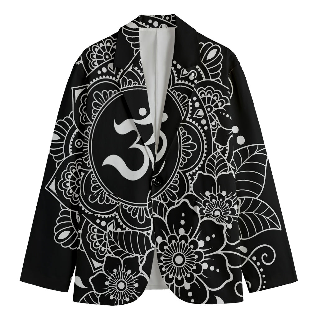 Black And White Om Print Men's Cotton Blazer